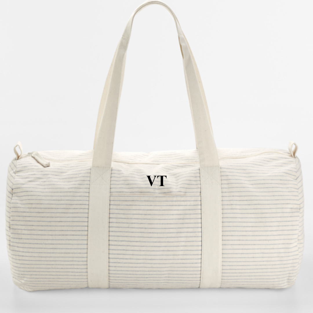 Organic Personalised Striped Barrel Bag