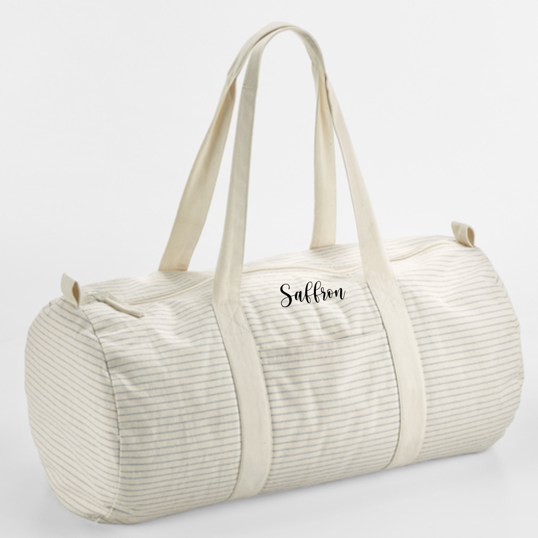 Organic Personalised Striped Barrel Bag