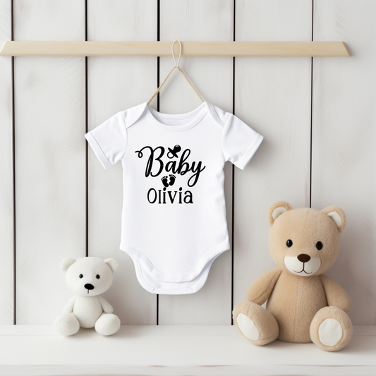 Personalised Short Sleeve Baby Vest With Baby Feet & Dummy Image