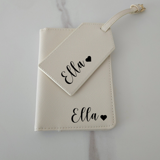 Personalised Passport Cover and Tag With Heart Detail