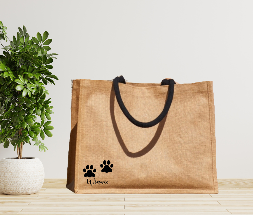 Pet Paws Classic Jute Personalised Tote Bag