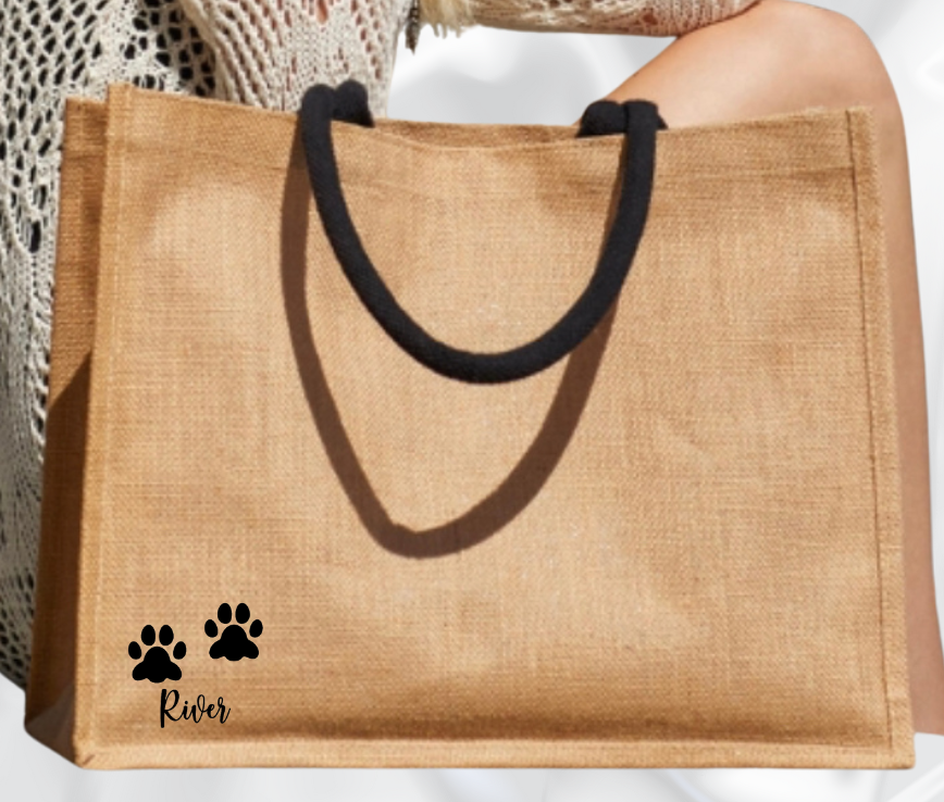 Pet Paws Classic Jute Personalised Tote Bag