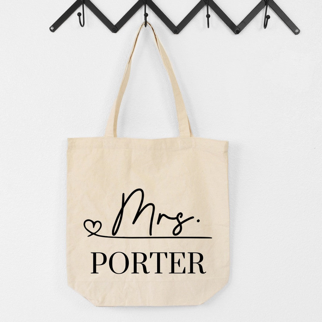 Personalised Mrs Tote Bag With Heart Detail