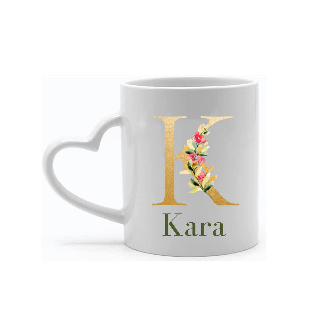 Personalised Initial and Name Mug With Heart Handle